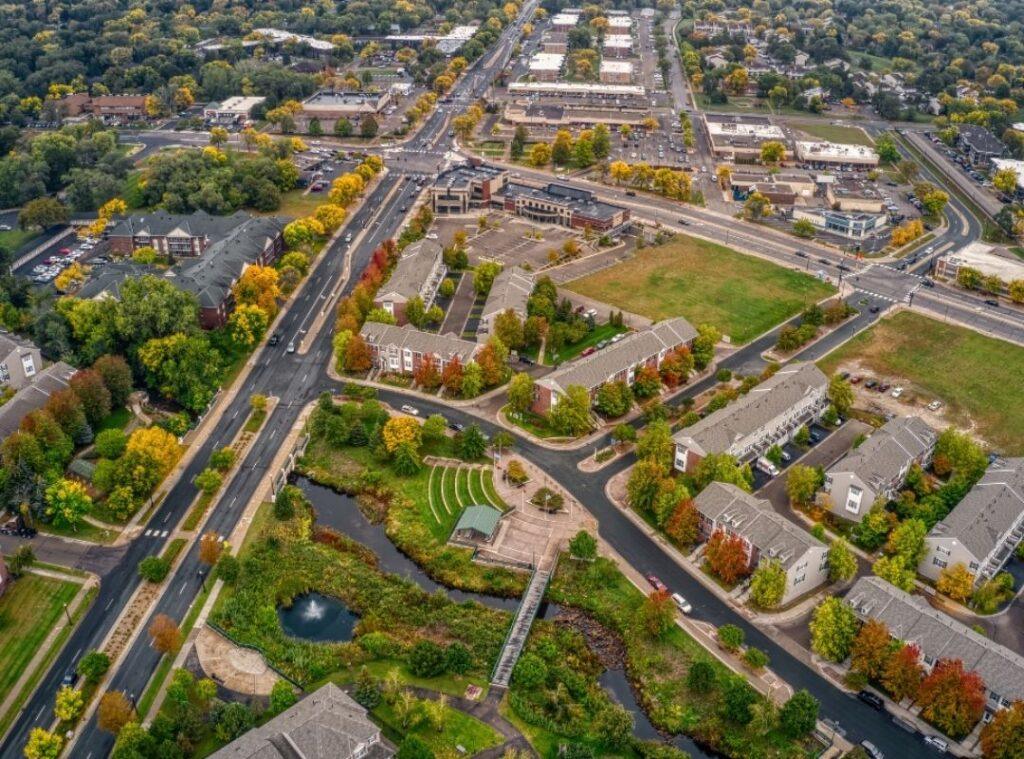Aerial view of Minneapolis, MN suburb Brooklyn Park