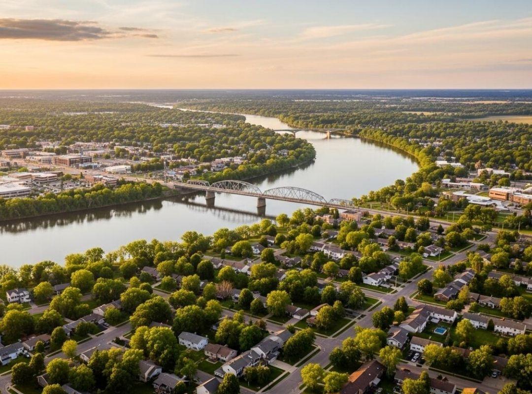 Aerial view of Champlin, MN near the Mississippi River