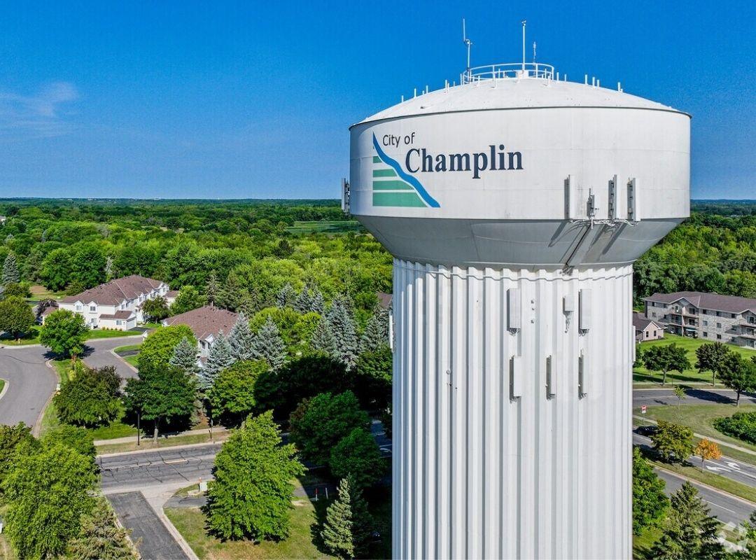 Champlin, MN water tower on a sunny day